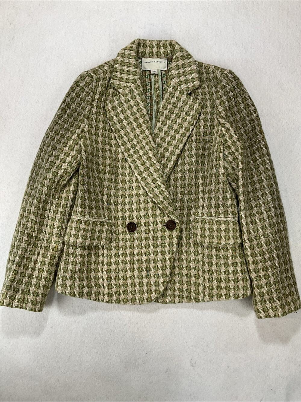 Banana Republic Green Tweed Wool Blend Blazer Size Medium Academia Preppy Y2K